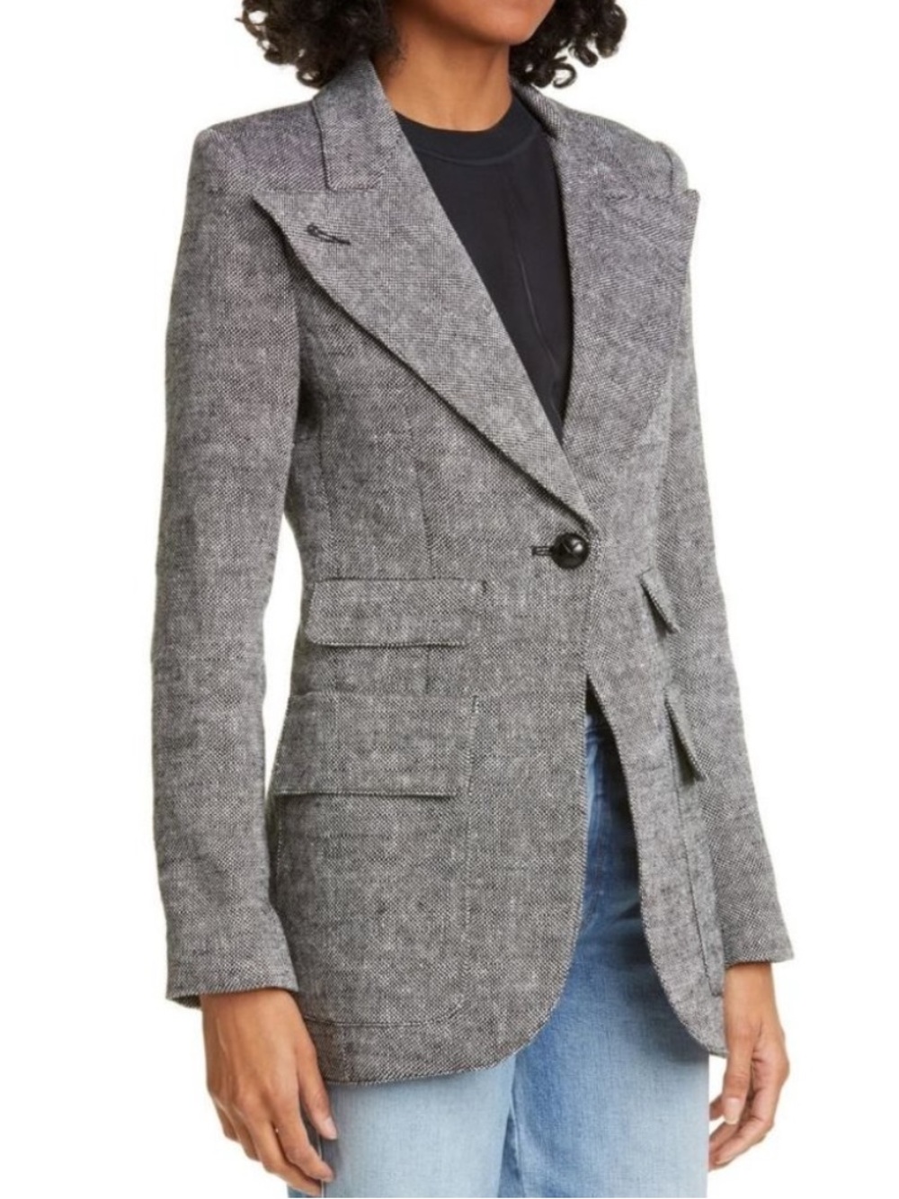 SMYTHE Birkin Tweed Blazer Linen One Button Size 2